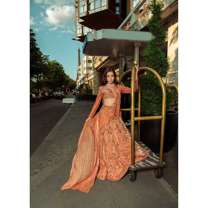 Jigar and Nikita Orange Lehenga with Blouse and Dupatta (Set of 3)