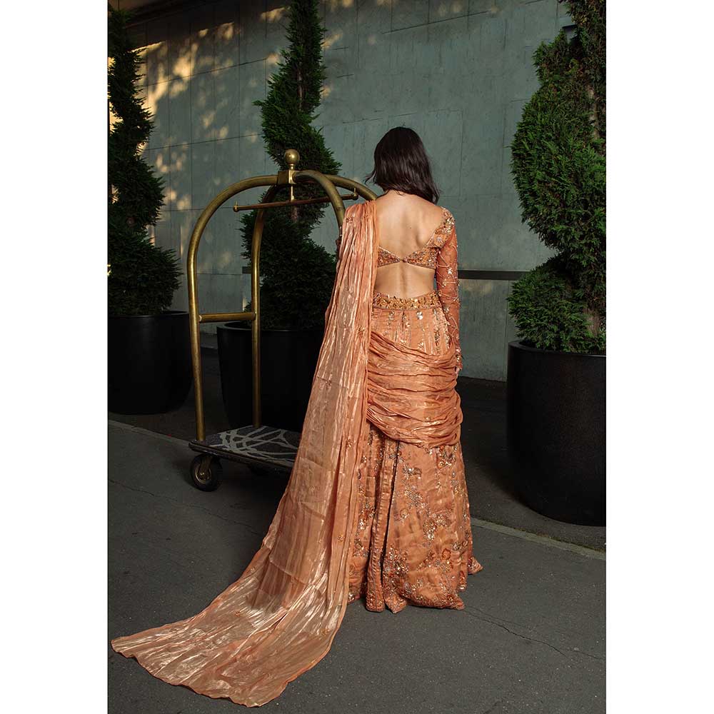 Jigar and Nikita Orange Lehenga with Blouse and Dupatta (Set of 3)