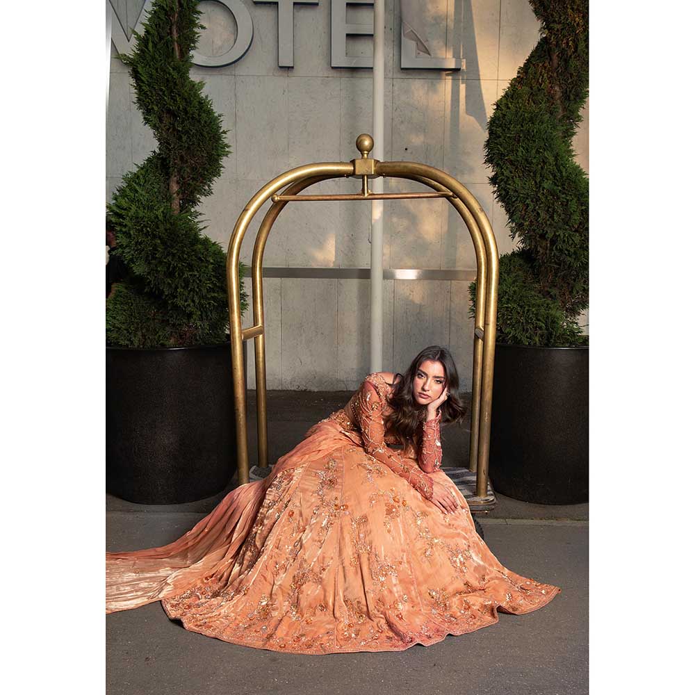 Jigar and Nikita Orange Lehenga with Blouse and Dupatta (Set of 3)