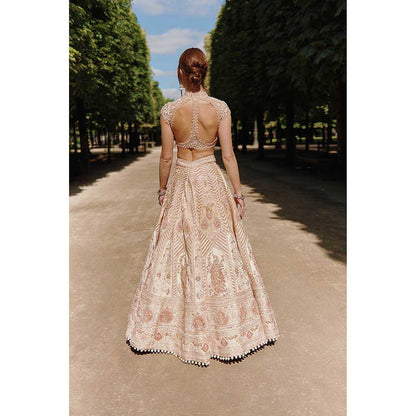 Jigar and Nikita Beige Lehenga with Blouse and Dupatta (Set of 3)