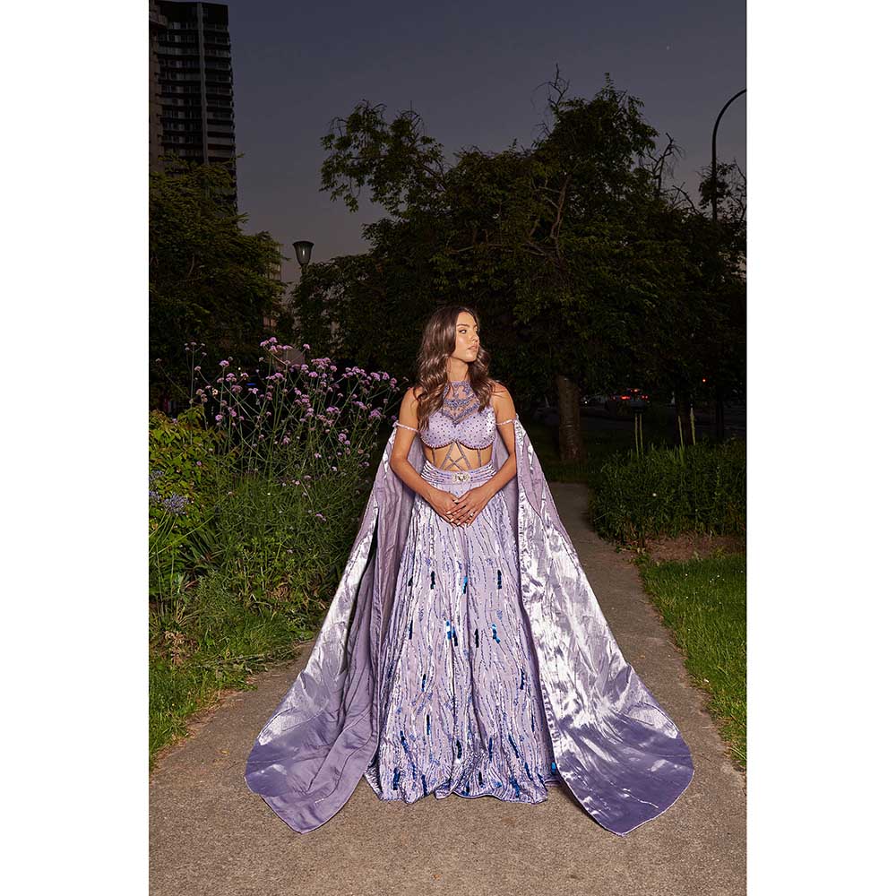 Jigar and Nikita Purple Lehenga with Blouse and Dupatta (Set of 3)