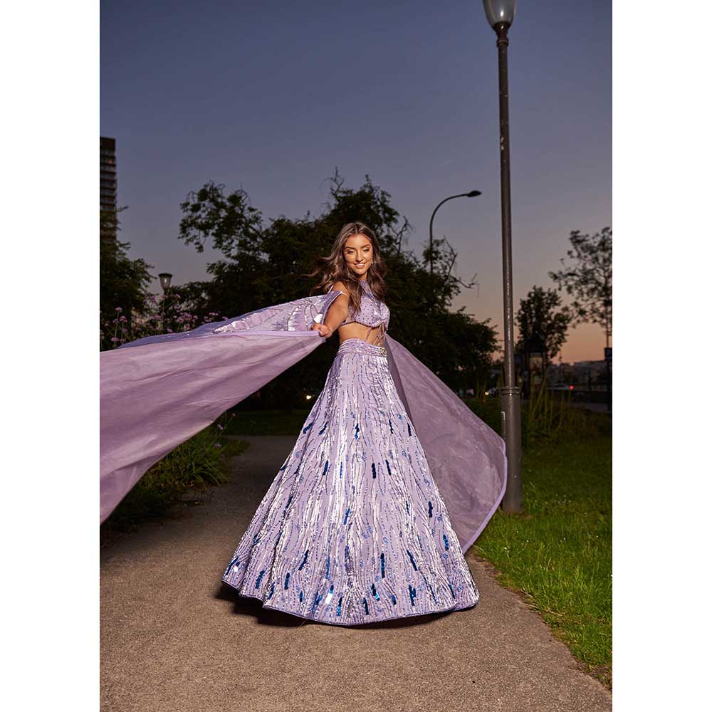 Jigar and Nikita Purple Lehenga with Blouse and Dupatta (Set of 3)