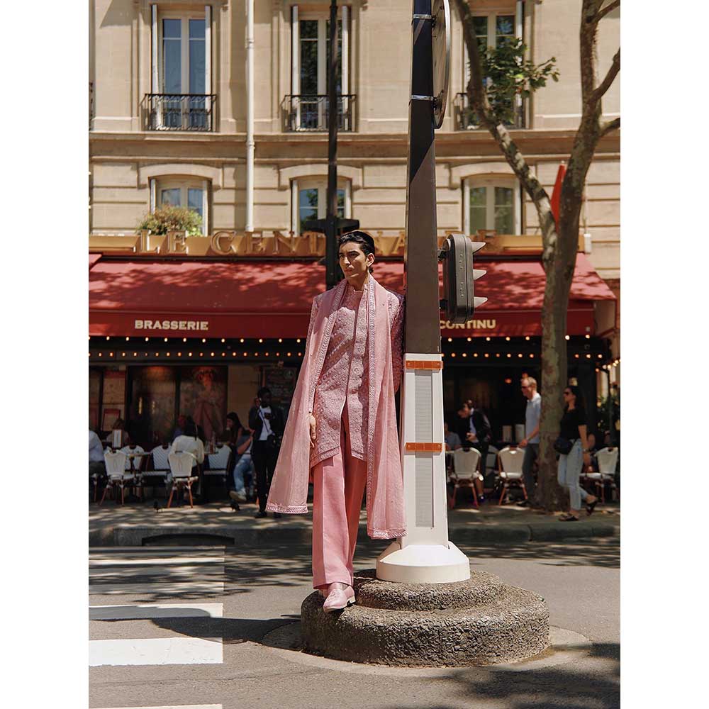 Jigar and Nikita Men'S Pink Embellished Sherwani with Trouser and Dupatta (Set of 3)