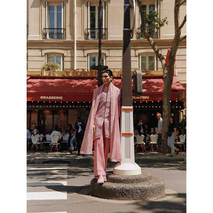 Jigar and Nikita Men'S Pink Embellished Sherwani with Trouser and Dupatta (Set of 3)