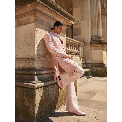 Jigar and Nikita Men'S Blush Pink Embellished Sherwani with Trouser and Dupatta (Set of 3)