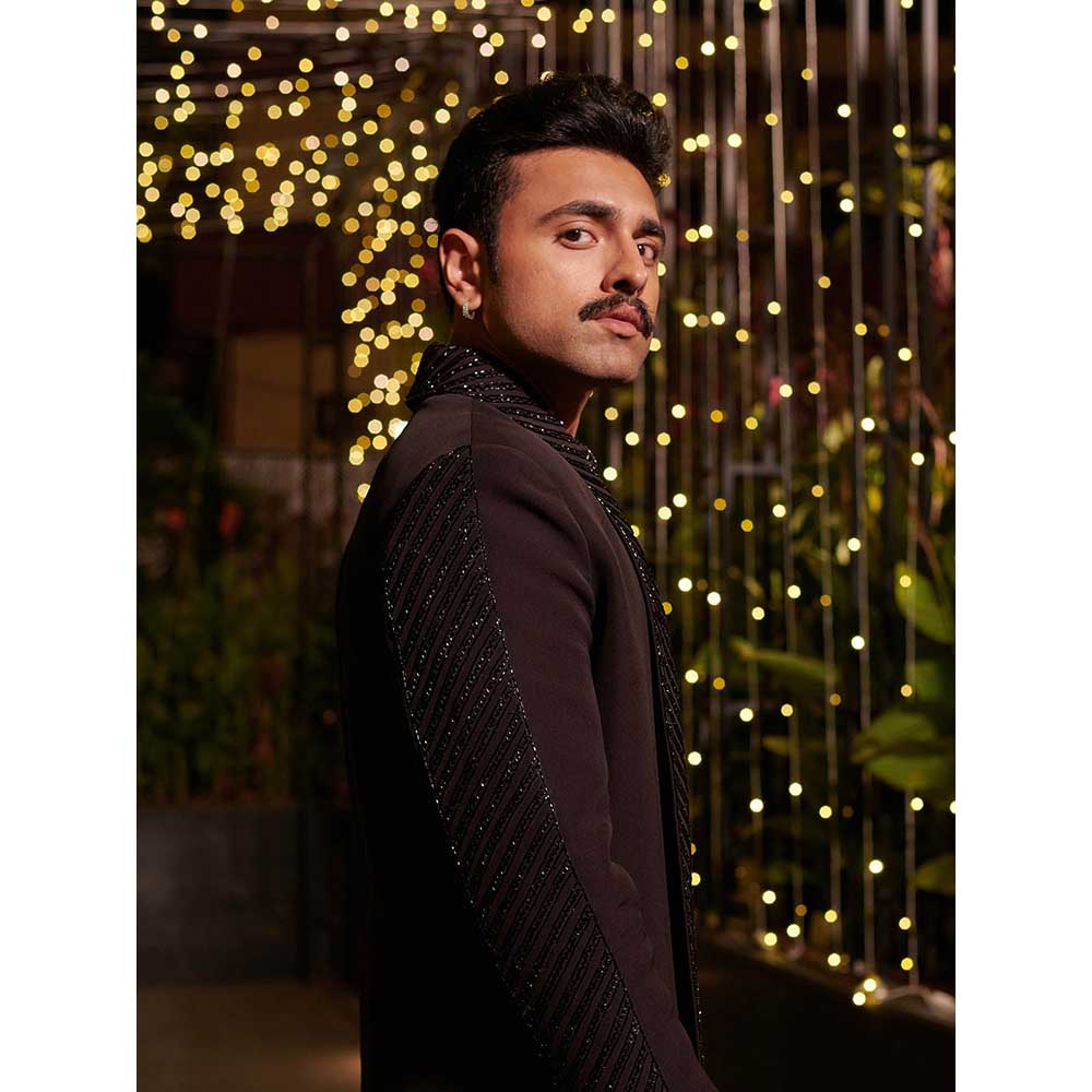 Jigar and Nikita Black Neil Jacket with Kurta and Pant (Set of 3)