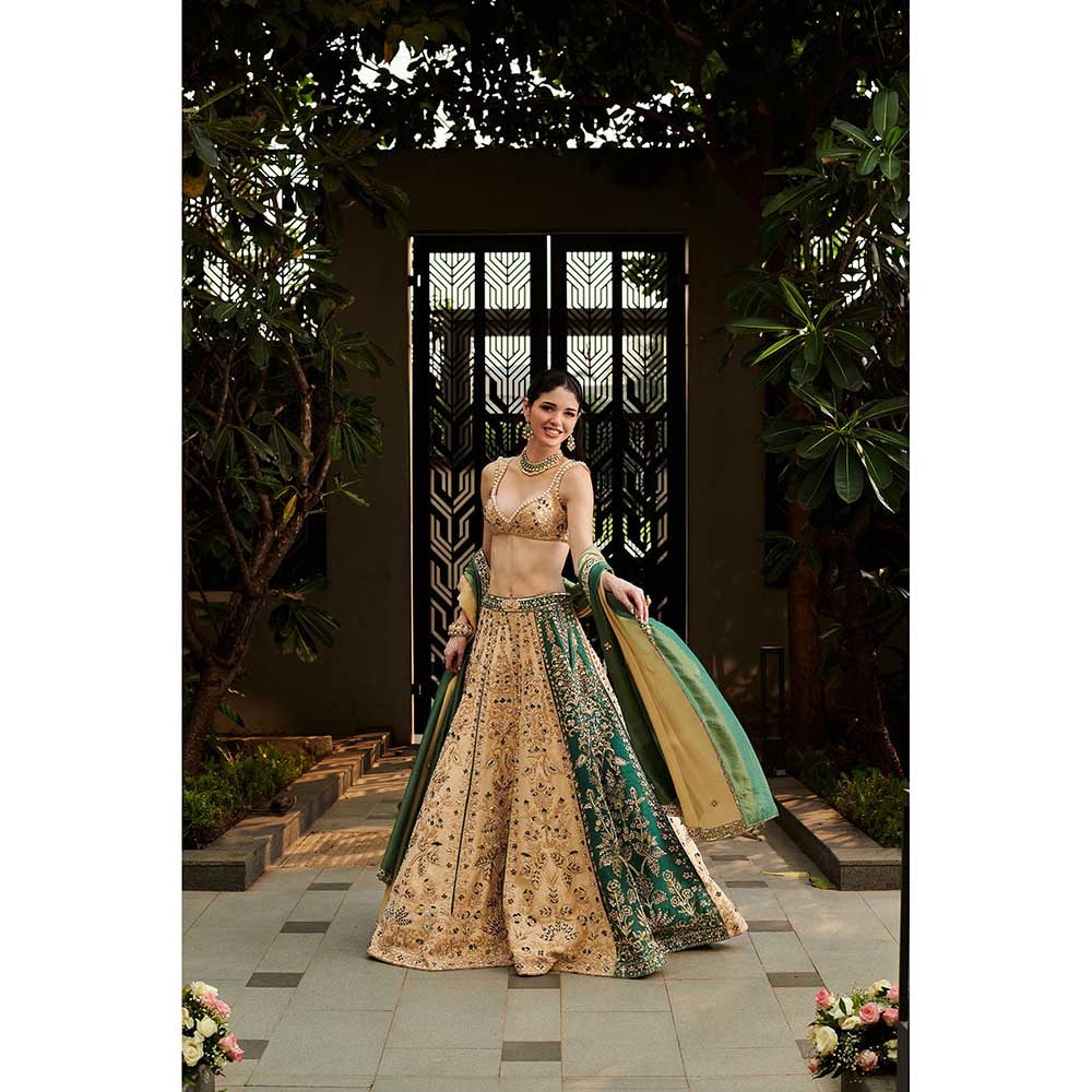 Jigar and Nikita Beige Hitched Lehenga with Blouse and Dupatta (Set of 3)