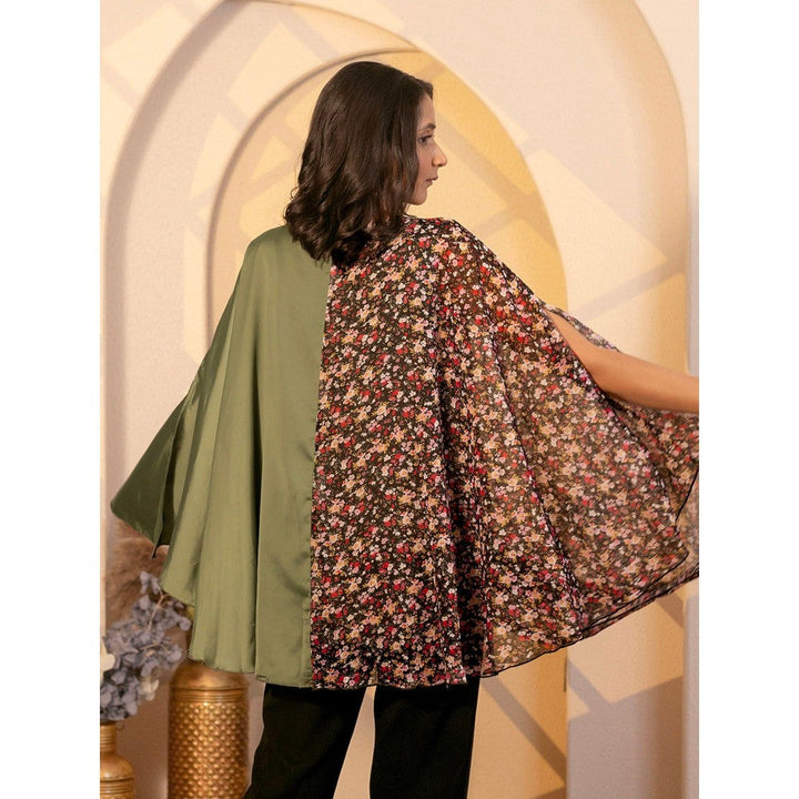 B'Infinite Olive Floral Drape Top