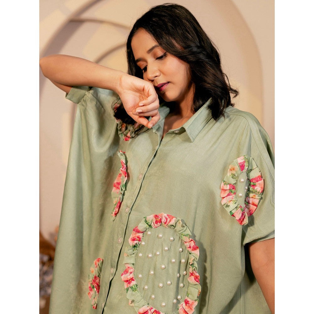 B'Infinite Green Camellia Floral Shirt