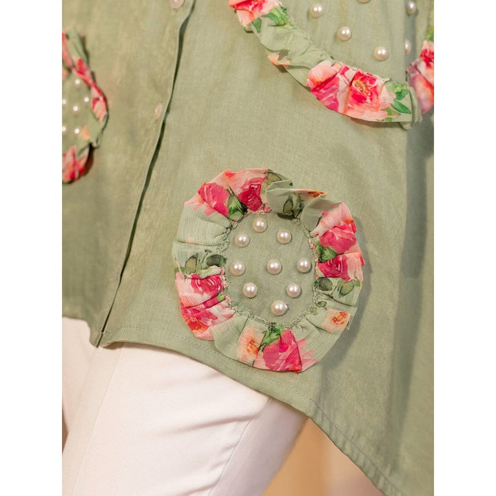 B'Infinite Green Camellia Floral Shirt with Pant (Set of 2)