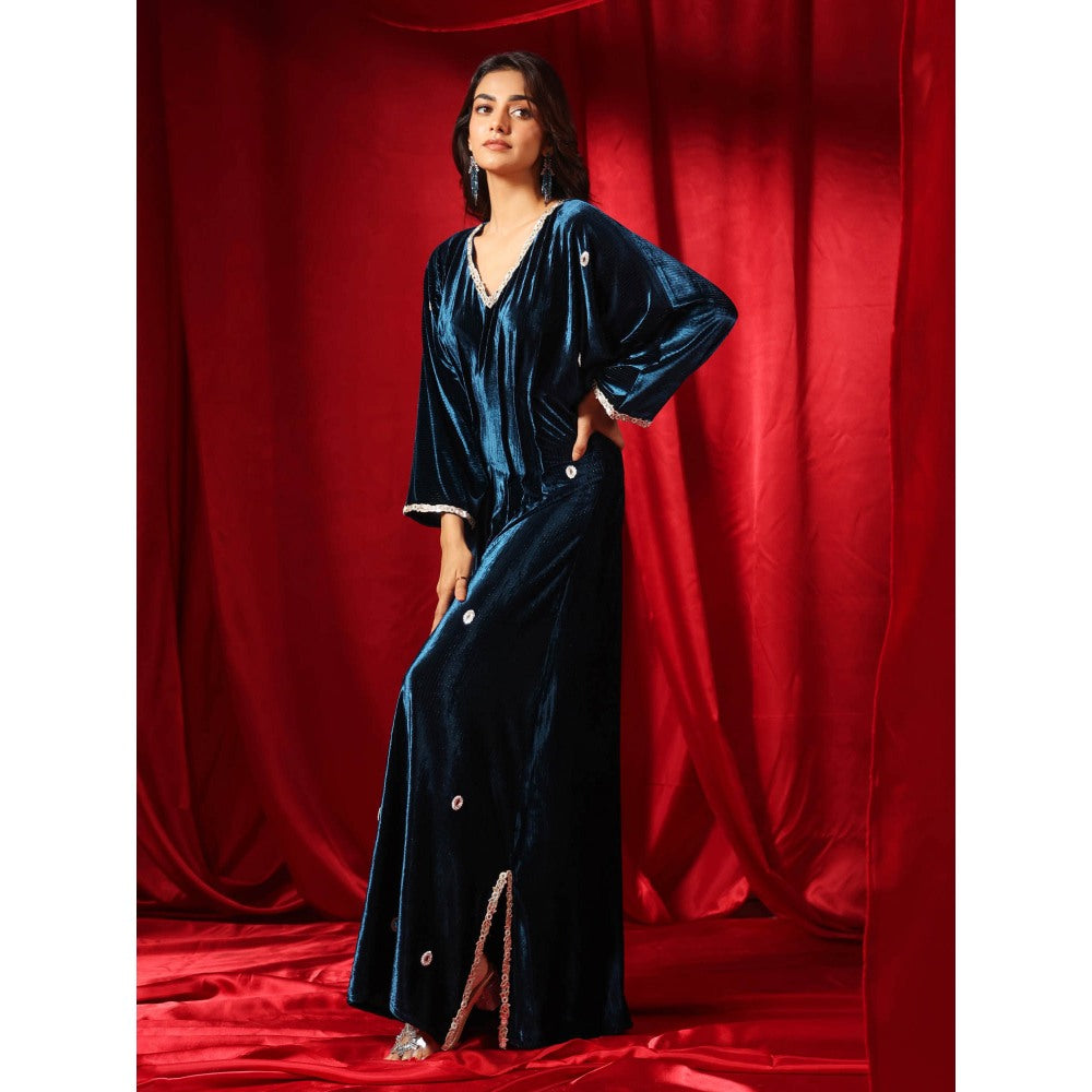 B'Infinite Celestial Navy Blue Velvet Embellished Gown