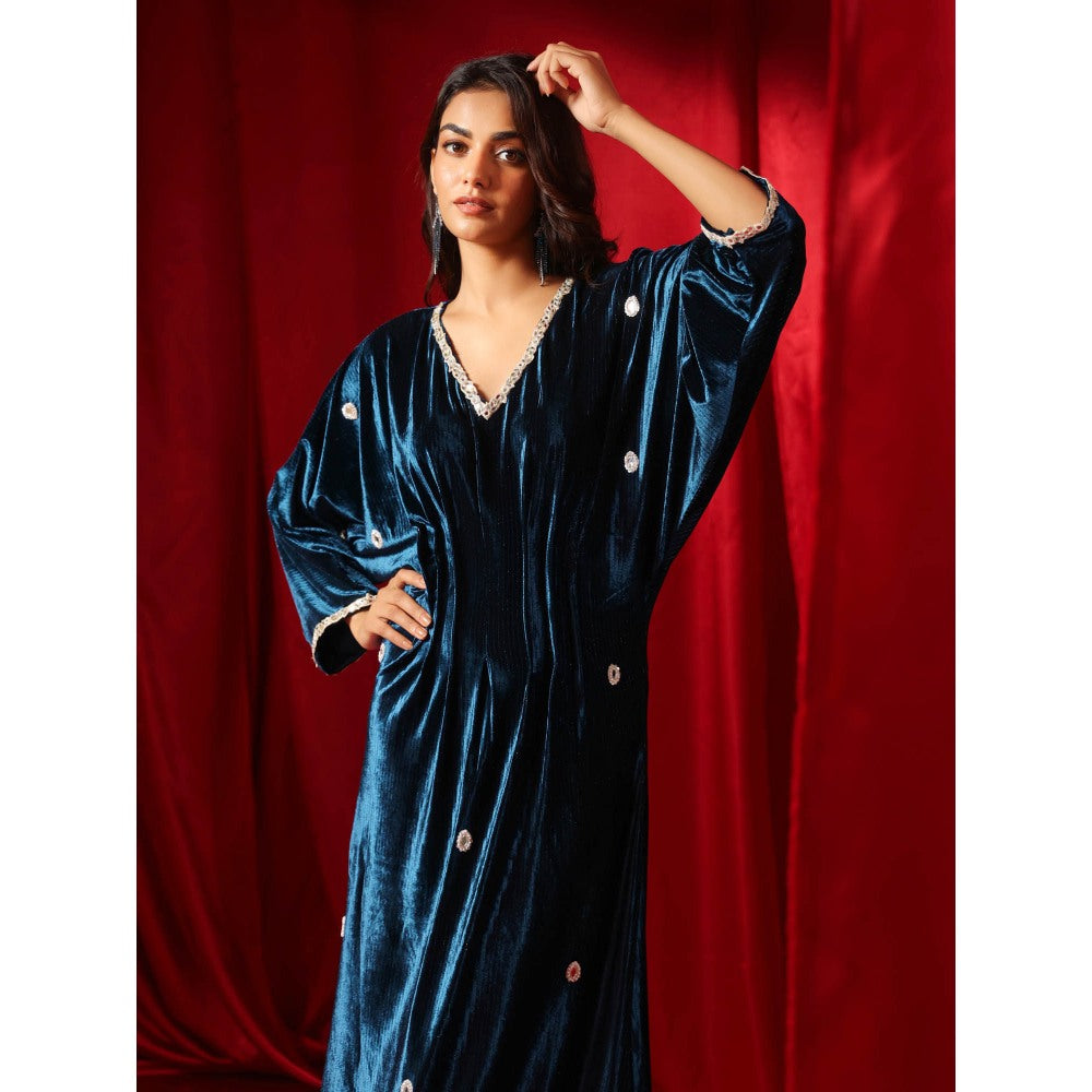 B'Infinite Celestial Navy Blue Velvet Embellished Gown