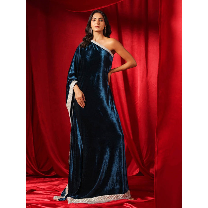 B'Infinite Celestial Navy Blue Velvet Kaftan Gown