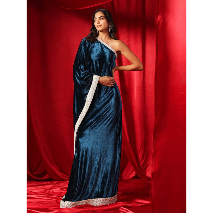 B'Infinite Celestial Navy Blue Velvet Kaftan Gown