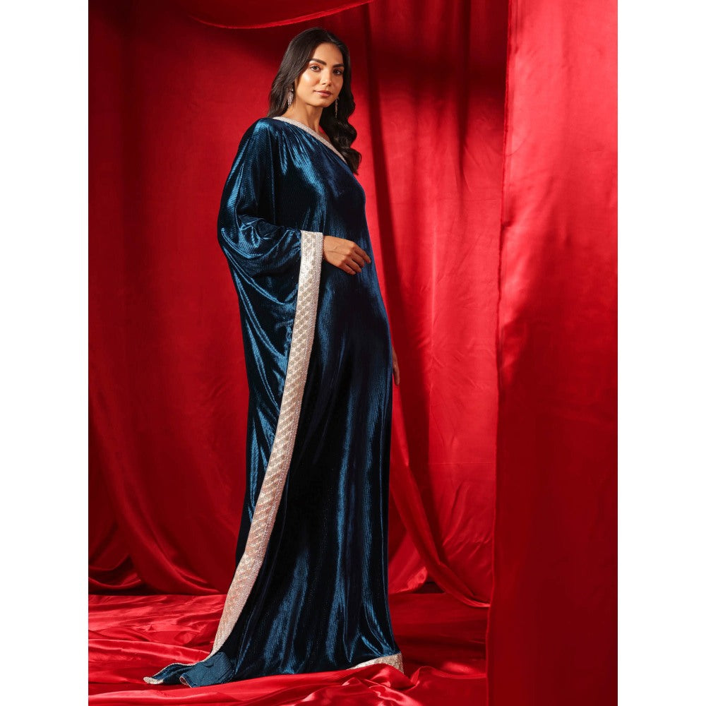 B'Infinite Celestial Navy Blue Velvet Kaftan Gown