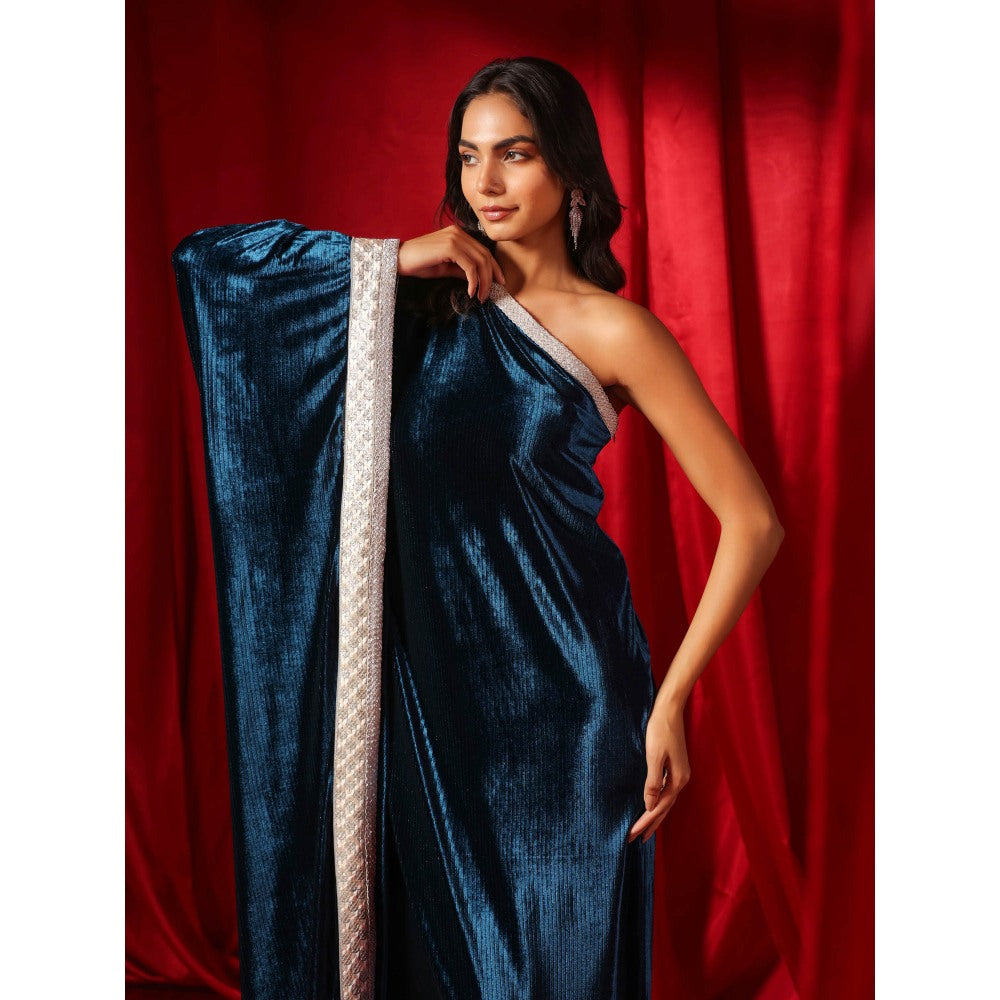 B'Infinite Celestial Navy Blue Velvet Kaftan Gown