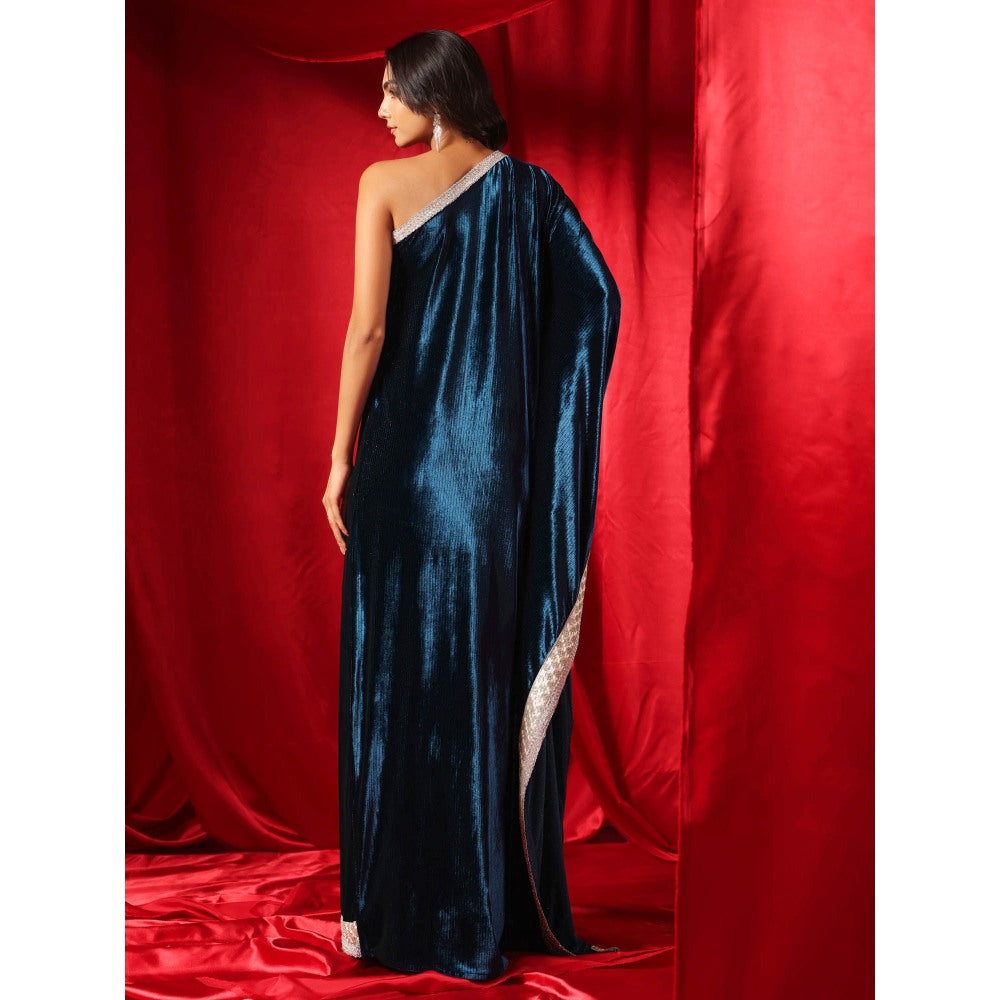 B'Infinite Celestial Navy Blue Velvet Kaftan Gown