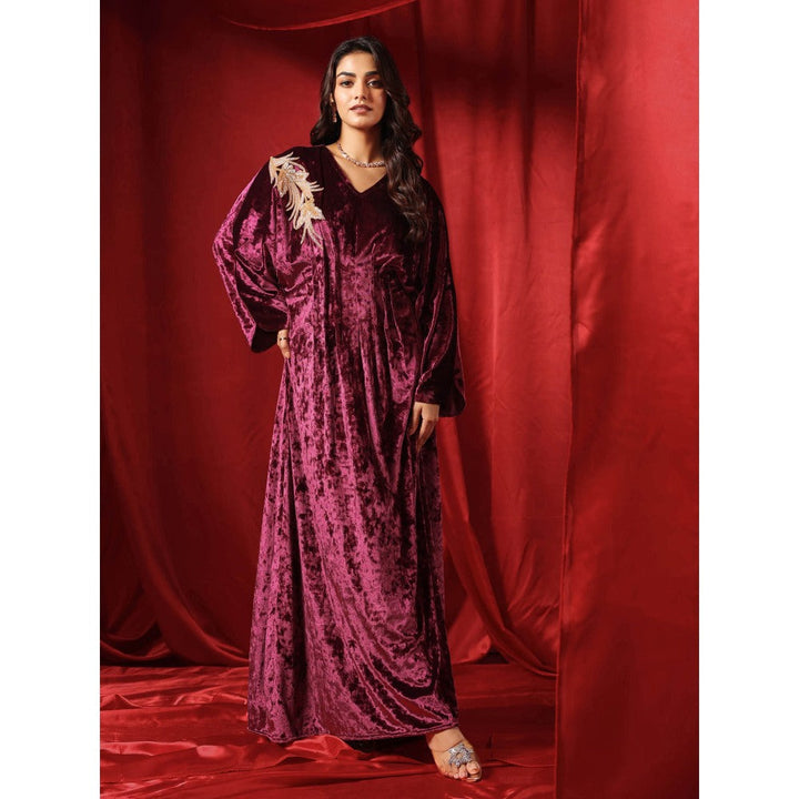 B'Infinite Rasin Purple Velvet Drape Gown