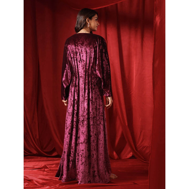 B'Infinite Rasin Purple Velvet Drape Gown