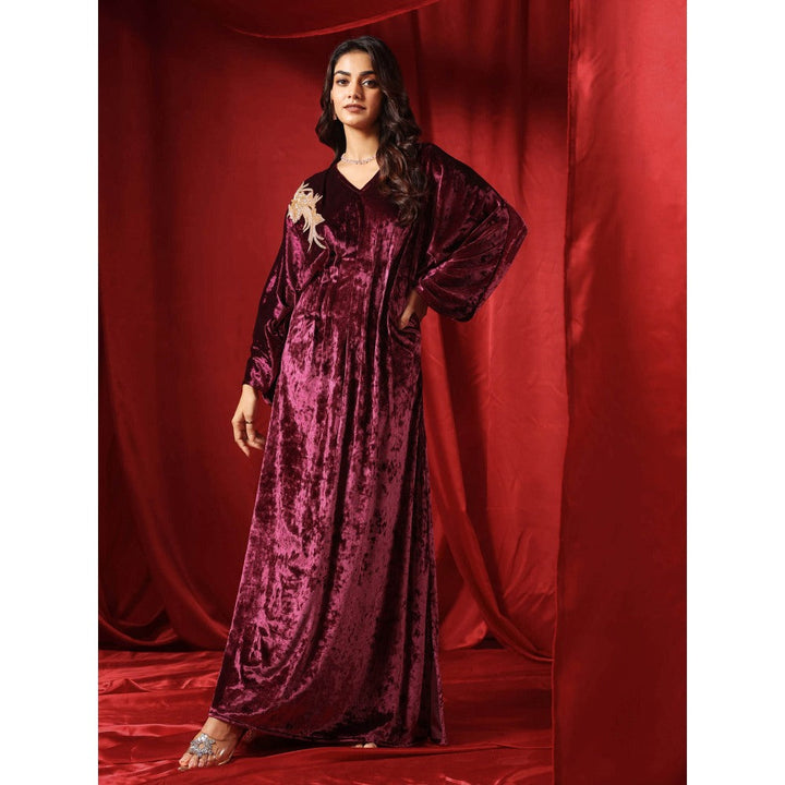 B'Infinite Rasin Purple Velvet Drape Gown