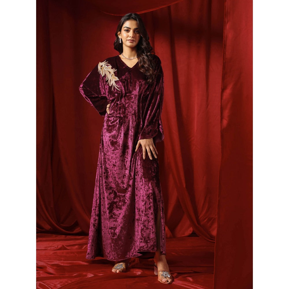 B'Infinite Rasin Purple Velvet Drape Gown