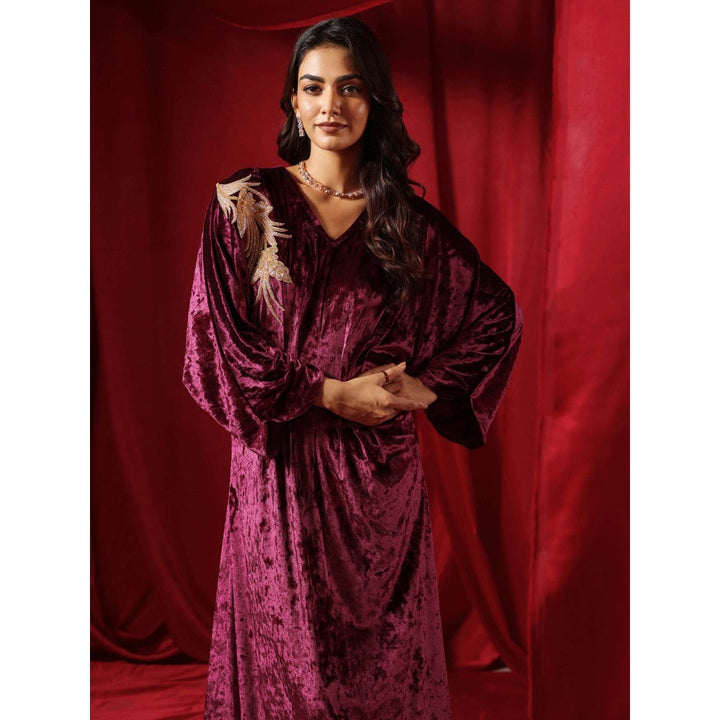 B'Infinite Rasin Purple Velvet Drape Gown