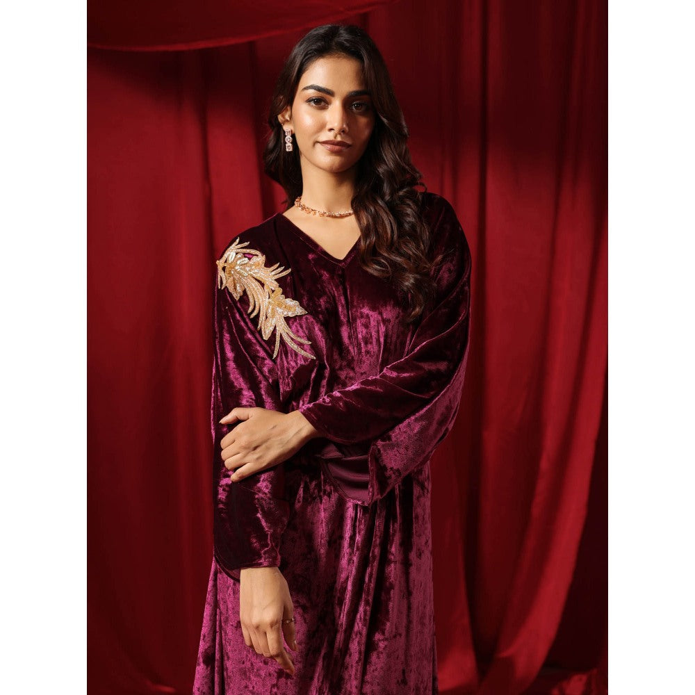 B'Infinite Rasin Purple Velvet Drape Gown