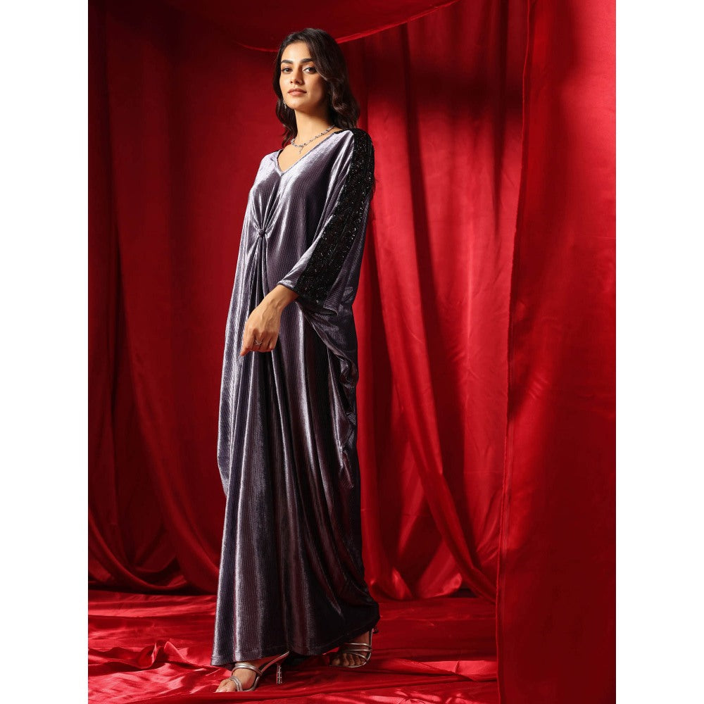 B'Infinite Mystic Slate Grey Velvet Drape Gown