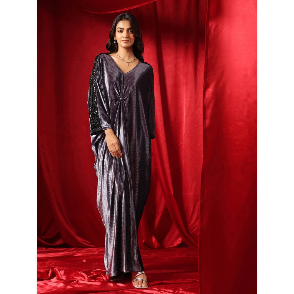 B'Infinite Mystic Slate Grey Velvet Drape Gown