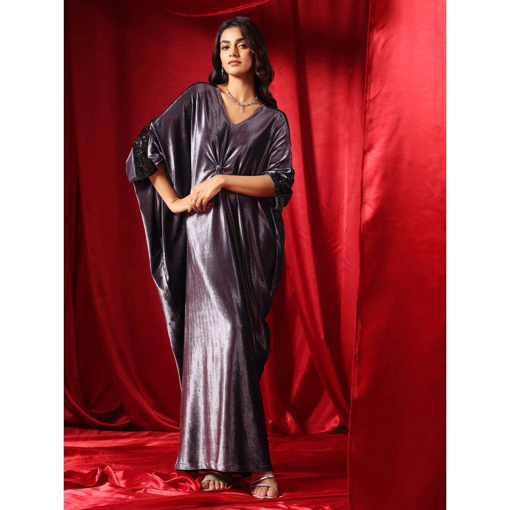 B'Infinite Mystic Slate Grey Velvet Drape Gown