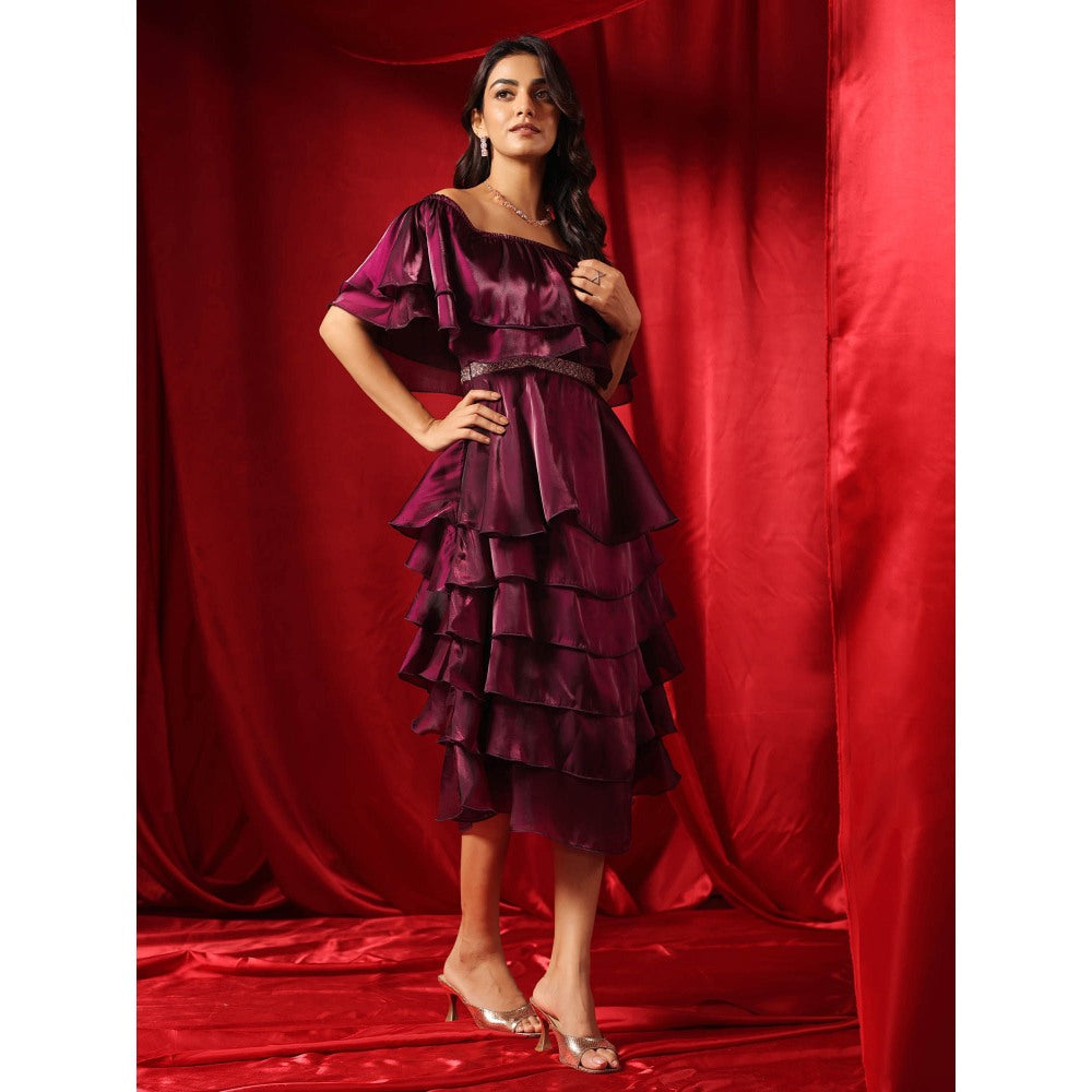 B'Infinite Rasin Purple Cascade Elegance Dress