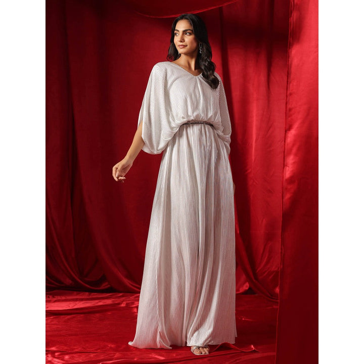 B'Infinite Metallic White Drape Gown with Belt (Set of 2)