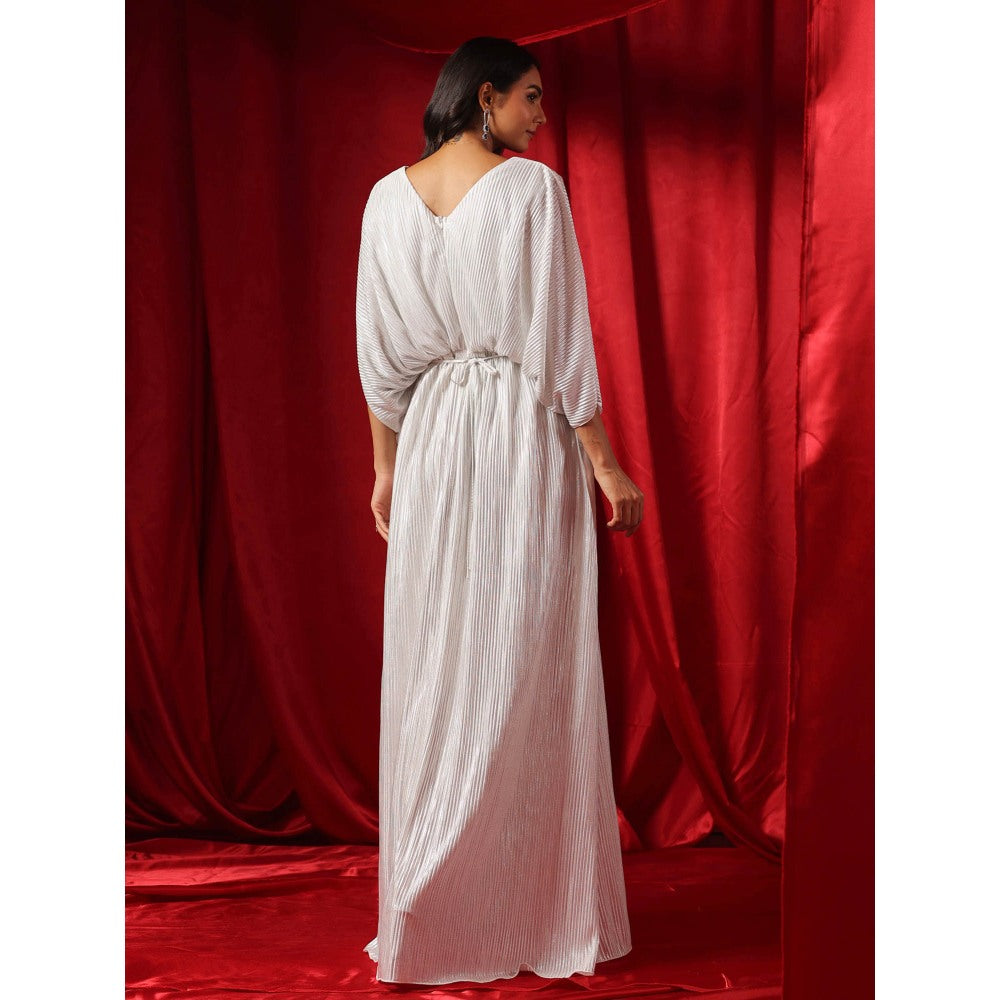 B'Infinite Metallic White Drape Gown with Belt (Set of 2)