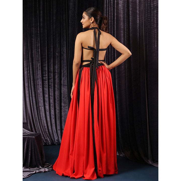 B'Infinite Red Vermilion Eclipse Accent Maxi Dress