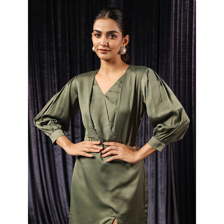 B'Infinite Green Olive Slit Dress