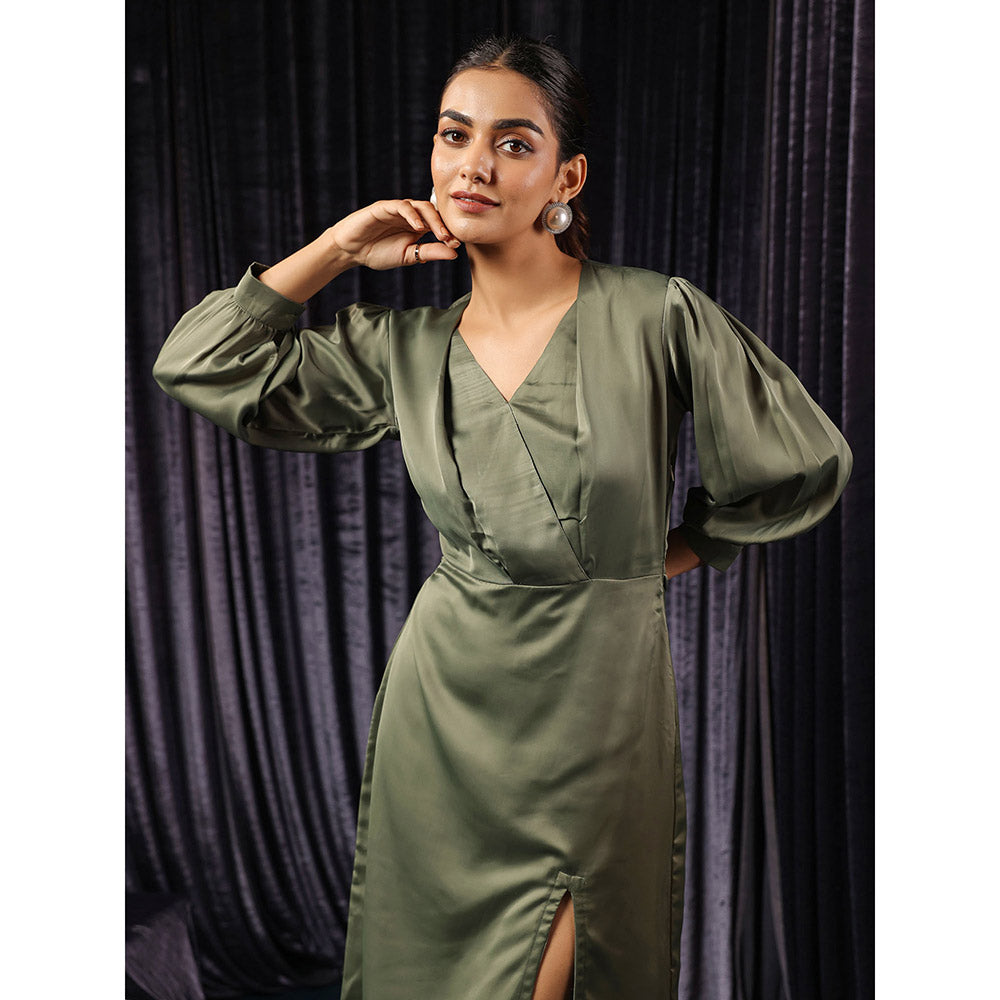 B'Infinite Green Olive Slit Dress