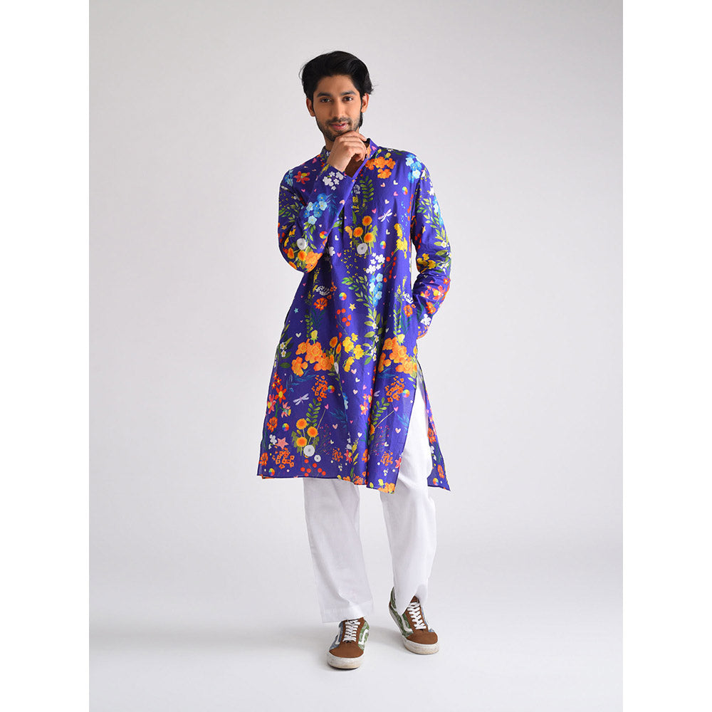 Blushing Couture by Shafali Purple Printed Men Kurta (Set of 2)