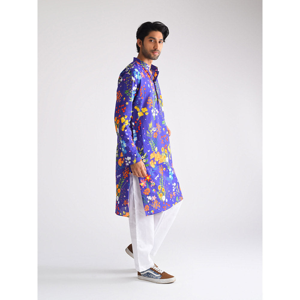 Blushing Couture by Shafali Purple Printed Men Kurta (Set of 2)