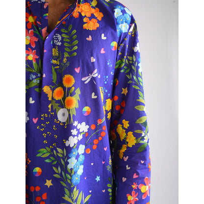 Blushing Couture by Shafali Purple Printed Men Kurta (Set of 2)