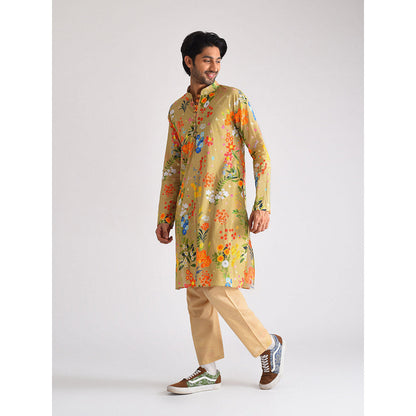 Blushing Couture by Shafali Beige Printed Men Kurta (Set of 2)