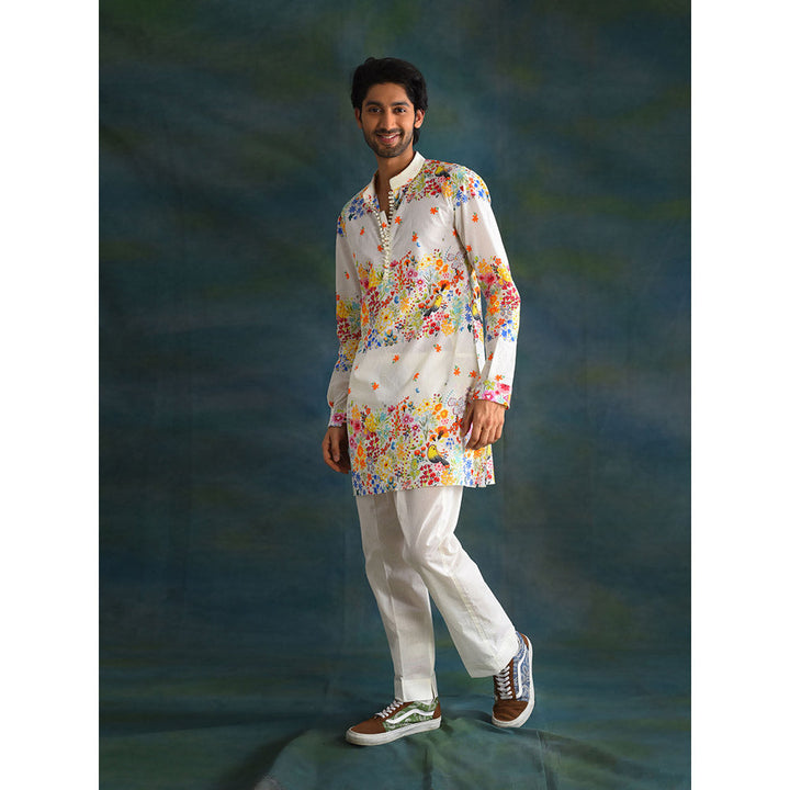 Blushing Couture by Shafali Cream Printed Men Kurta (Set of 2)