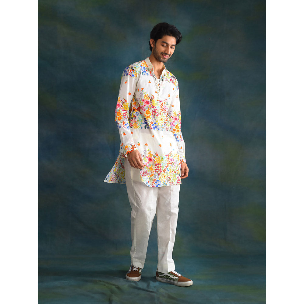 Blushing Couture by Shafali Cream Printed Men Kurta (Set of 2)