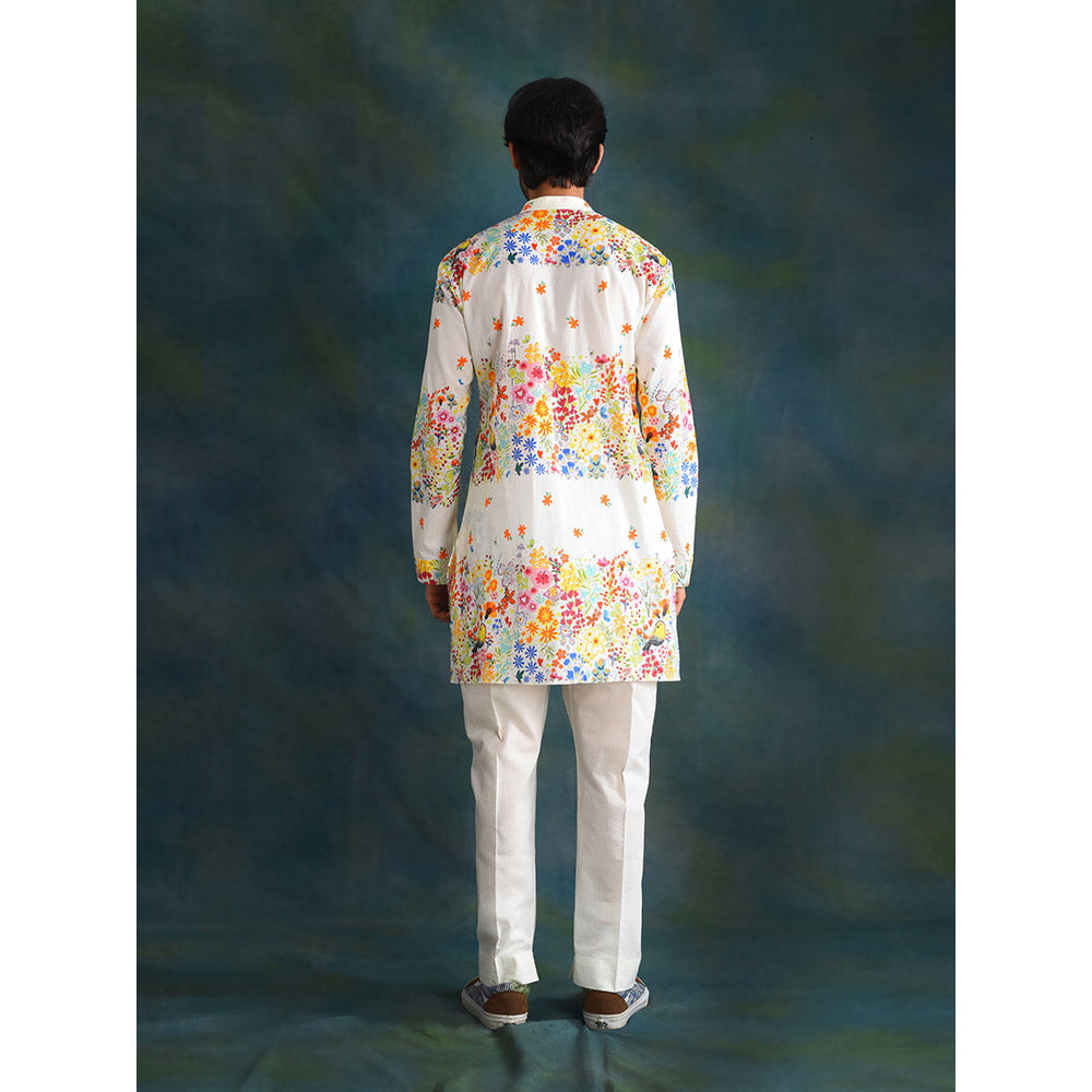 Blushing Couture by Shafali Cream Printed Men Kurta (Set of 2)