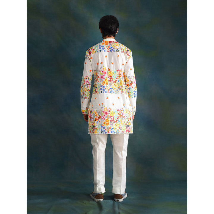 Blushing Couture by Shafali Cream Printed Men Kurta (Set of 2)