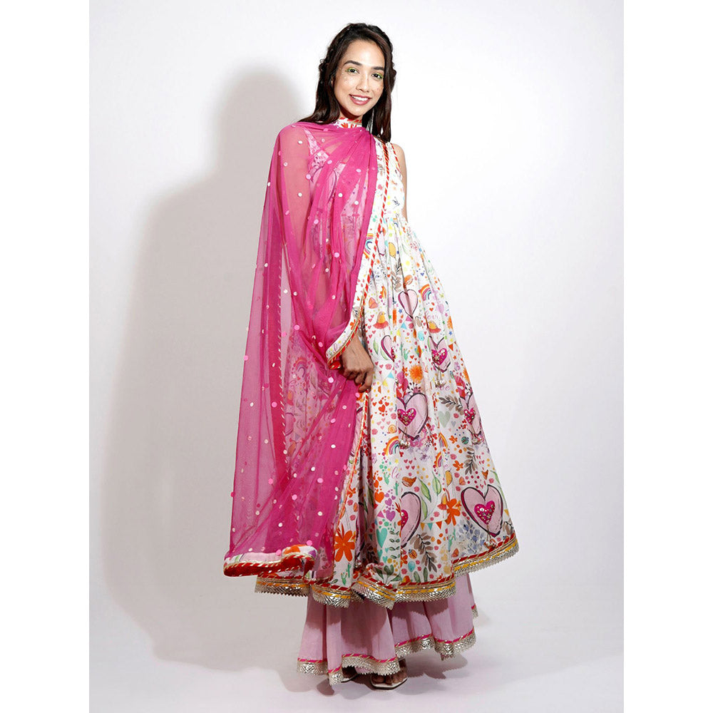 Blushing Couture by Shafali Heart Print Embroidered Anarkali (Set of 3)