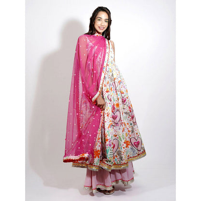 Blushing Couture by Shafali Heart Print Embroidered Anarkali (Set of 3)