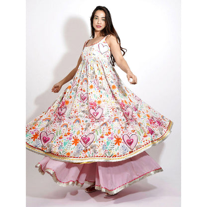 Blushing Couture by Shafali Heart Print Embroidered Anarkali (Set of 3)