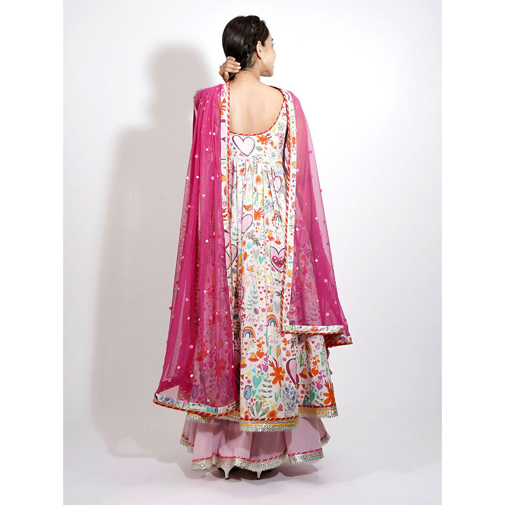 Blushing Couture by Shafali Heart Print Embroidered Anarkali (Set of 3)