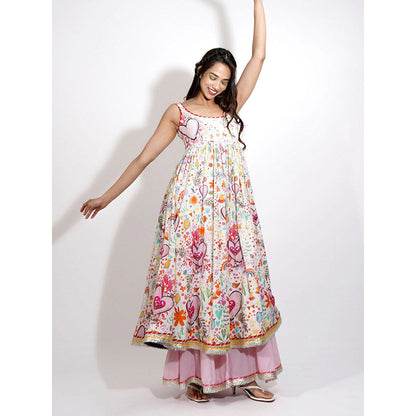 Blushing Couture by Shafali Heart Print Embroidered Anarkali (Set of 3)