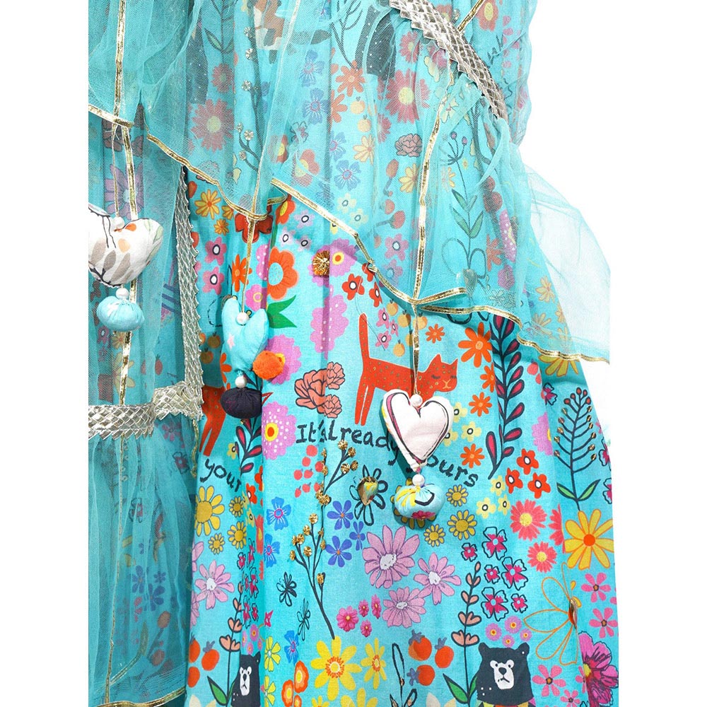 Blushing Couture by Shafali Blue Flora Print Embroidered Anarkali (Set of 3)